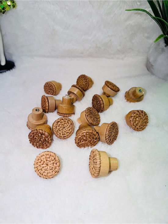Other - 16 Woven Rattan 1” Wood Drawer Pulls - Set of Decorative Knobs Boho Hippie 🔥